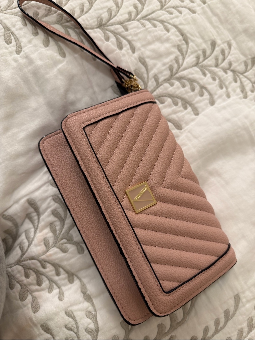 Victoria's Secret Quilted Blush Wristlet Clutch with Gold Accent